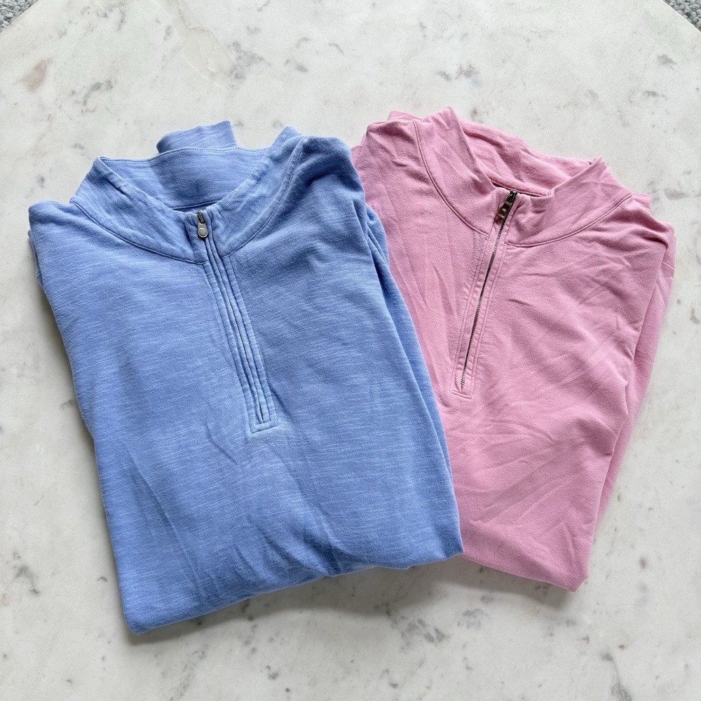 Lot of 2 Peter Millar 1/4 Zip Pullover Crown XXL Periwinkle & Pink Slub/Knit